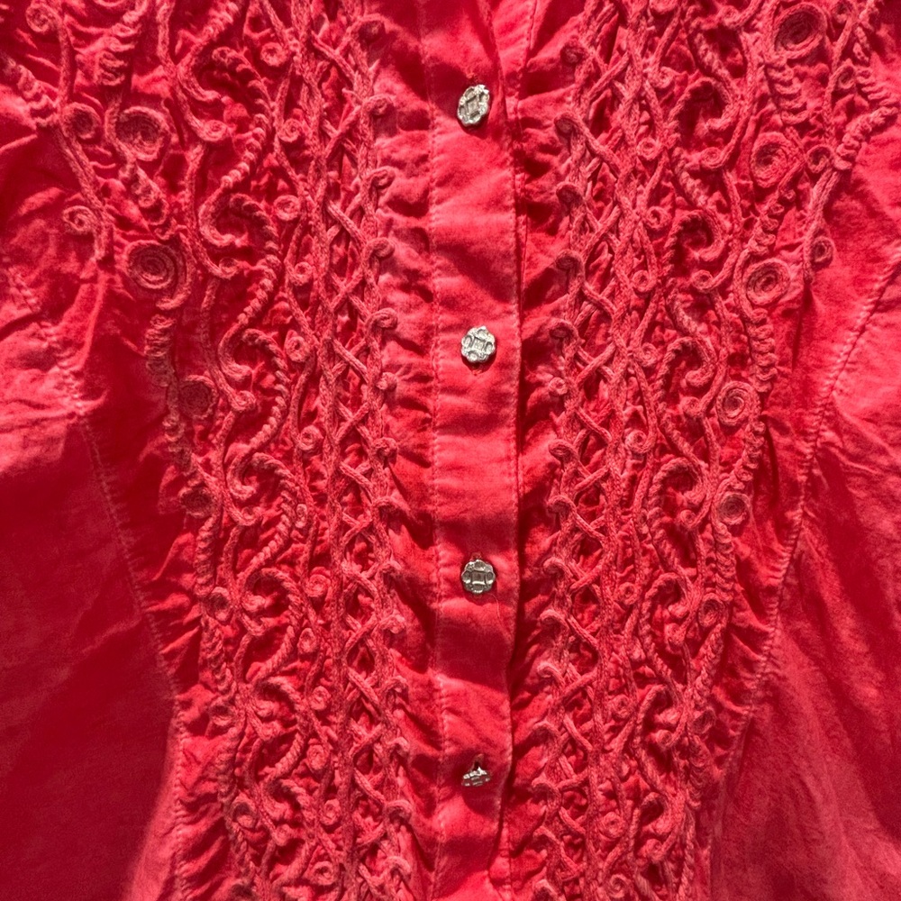 Women's Red Embroidered Button-Down Shirt. Purchased in Florence, Italy.